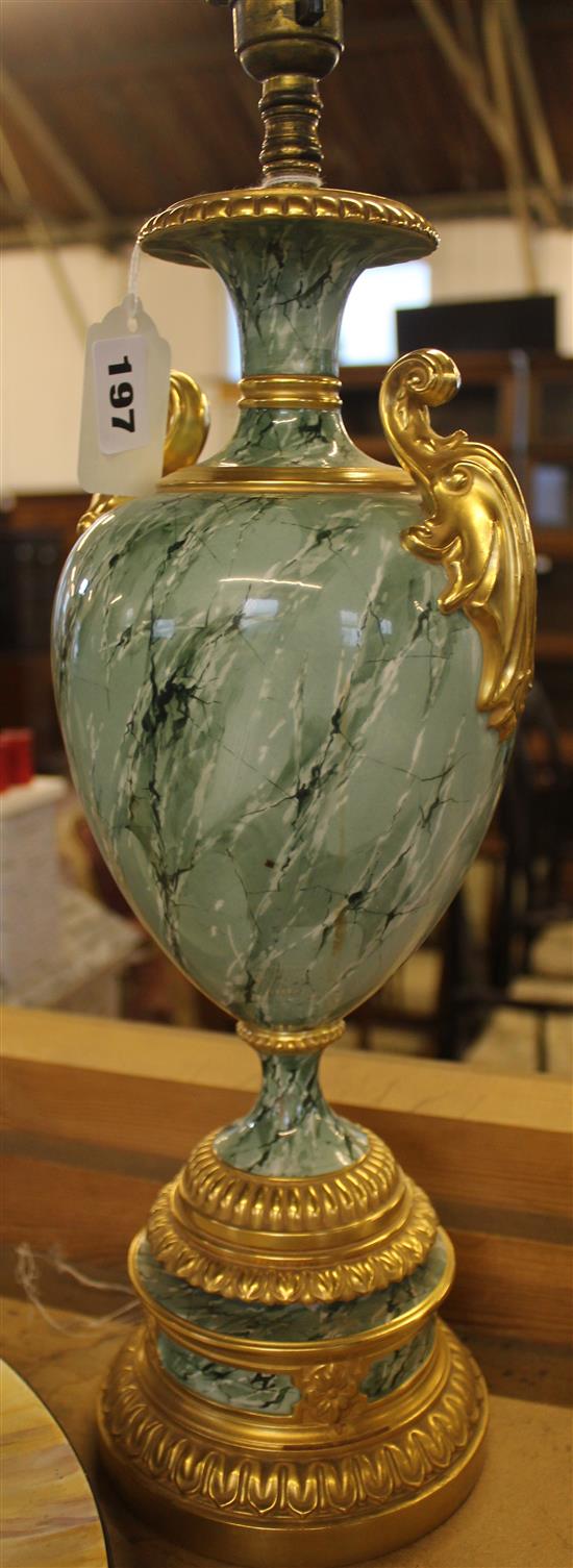 Royal Worcester faux marble and ormolu urn form table lamp